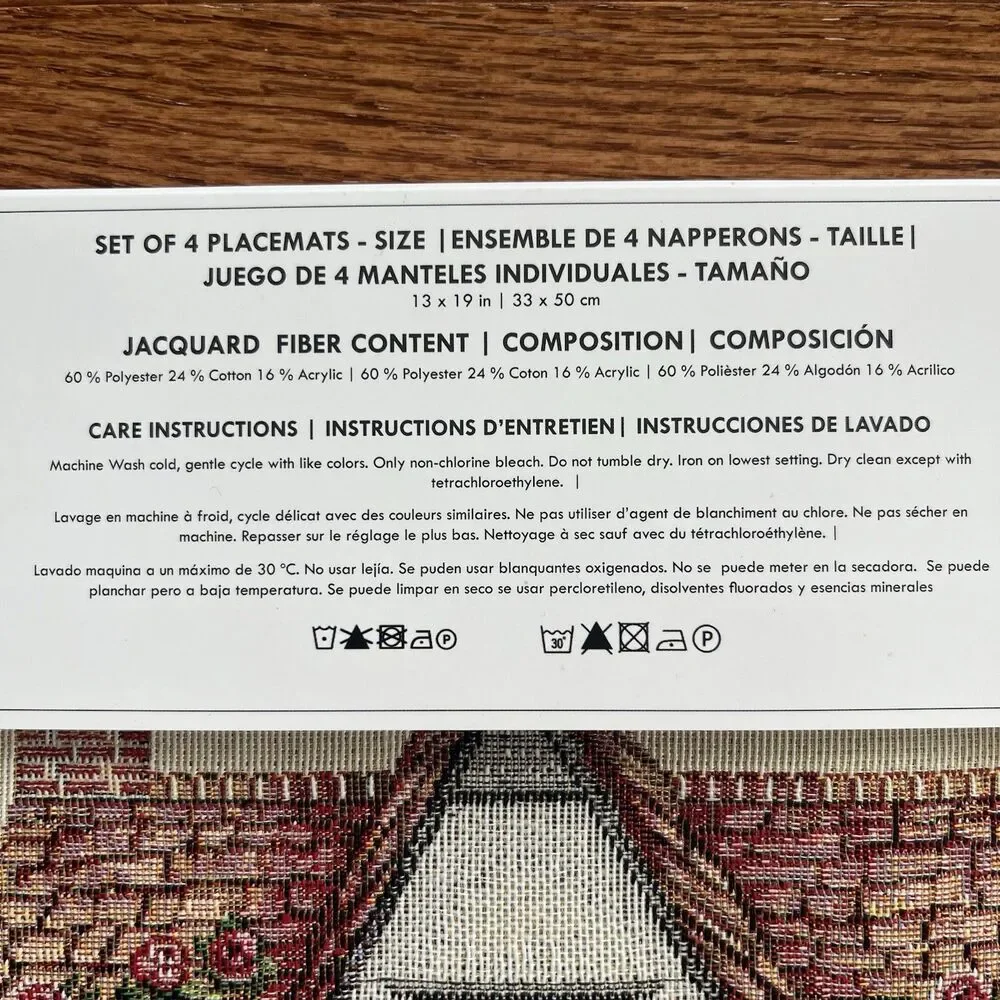 EMME Jacquard Gobelin Tapestry 4 Table Placemats Cottage Garden Portugal New